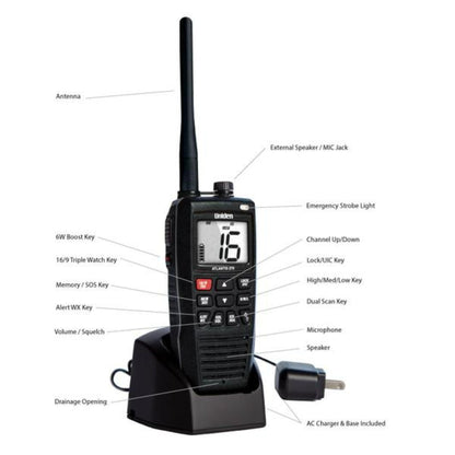 Handheld Two-Way Floating VHF Marine Radio Atlantis 275 Marine Radio Uniden