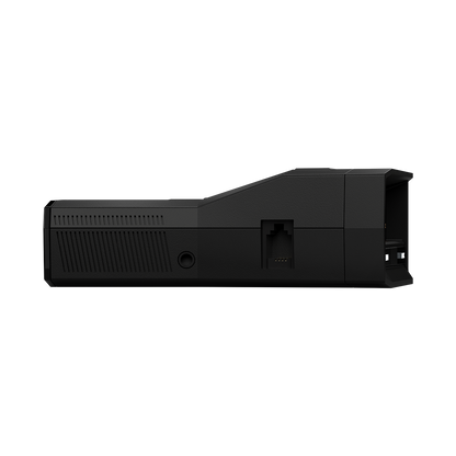 Uniden R8W radar detector left side close-up view showing detailed design