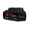 Uniden R8W radar detector, front view with screen on, isolated