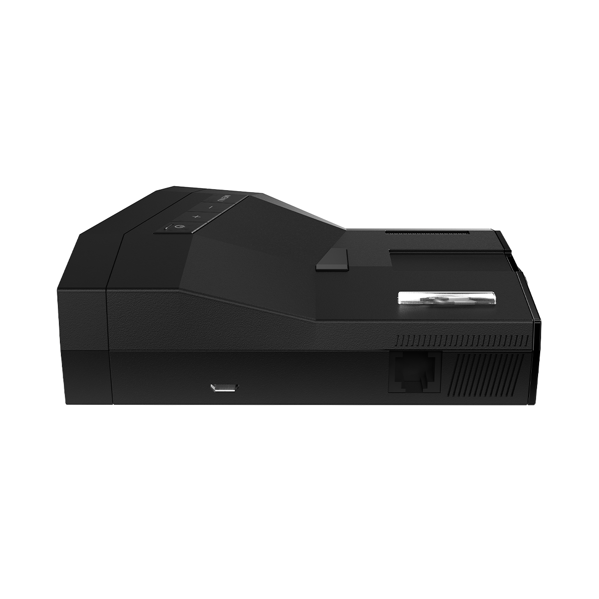 Uniden R8W radar detector top right side close-up view showing design details