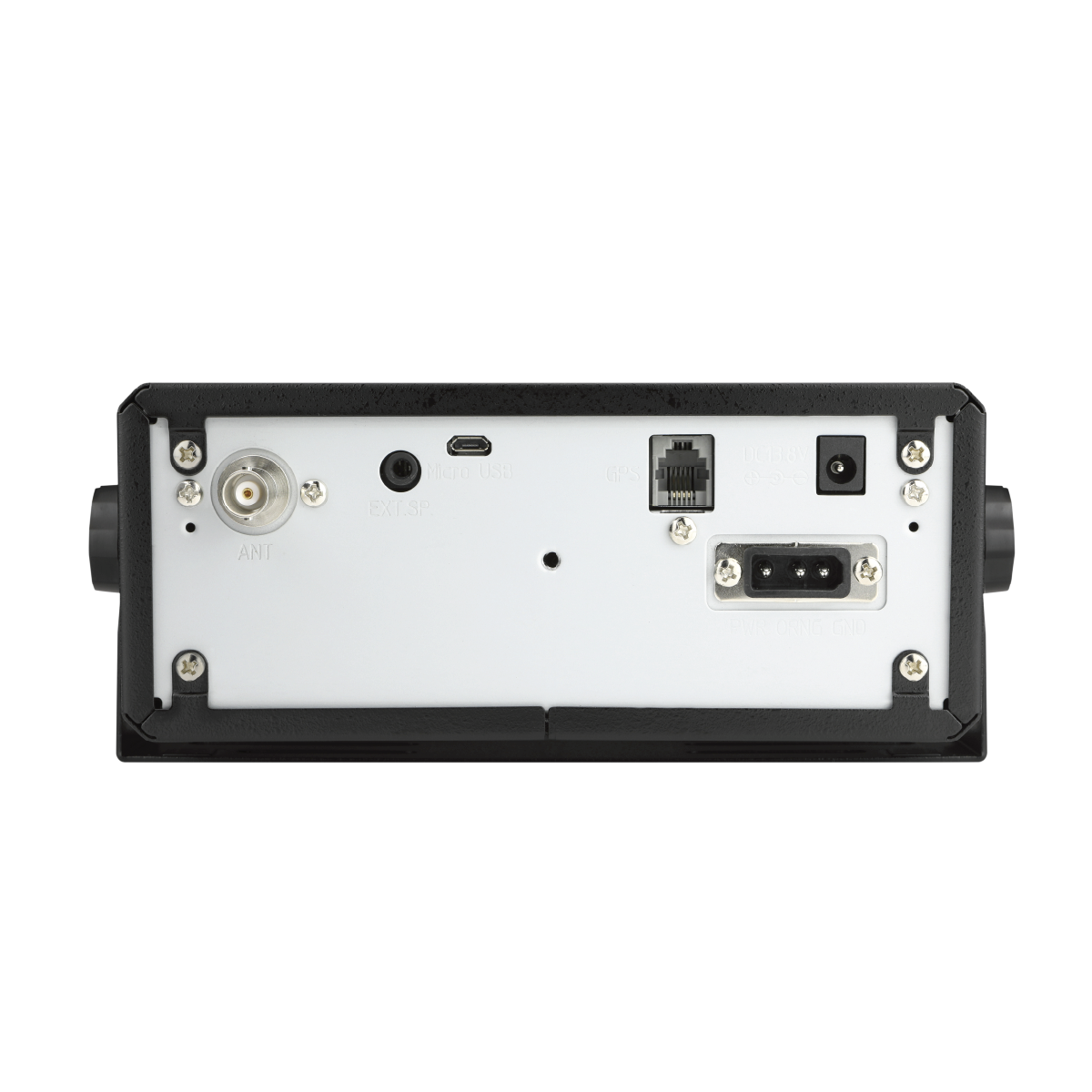 Uniden SDS200 back panel showing antenna, power, and cable connection ports