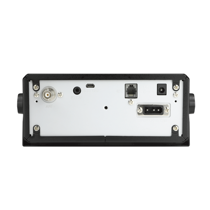 Uniden SDS200 back panel showing antenna, power, and cable connection ports