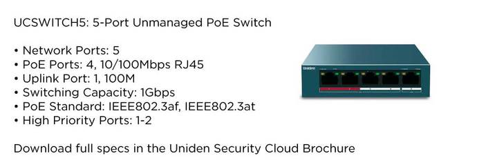 4 unmanaged 5 port switch UCSWITCH5 accessory uniden